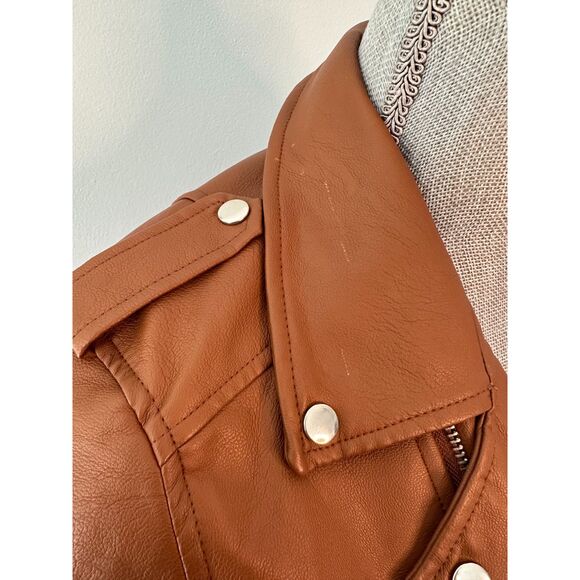 Love Tree Caramel Brown Vegan Leather Moto Biker Jacket size Large - Picture 7 of 9